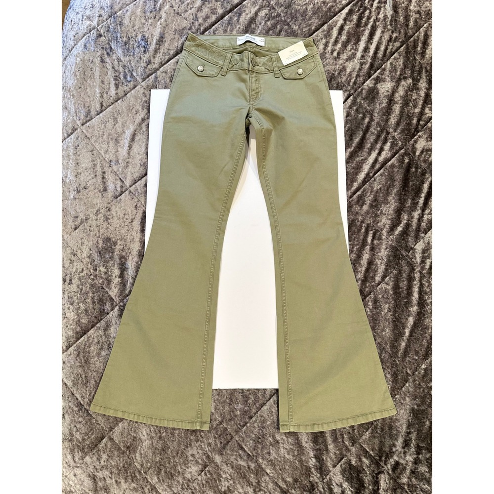 NWT Hollister Ultra Low Rise Flare Pants Size 2R W26 Inseam 30" Olive Green